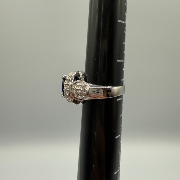 Beautiful Pear-Shaped Blue Glass Halo Ring with CZ Encrusted Base - Statement - Picture 12 of 15